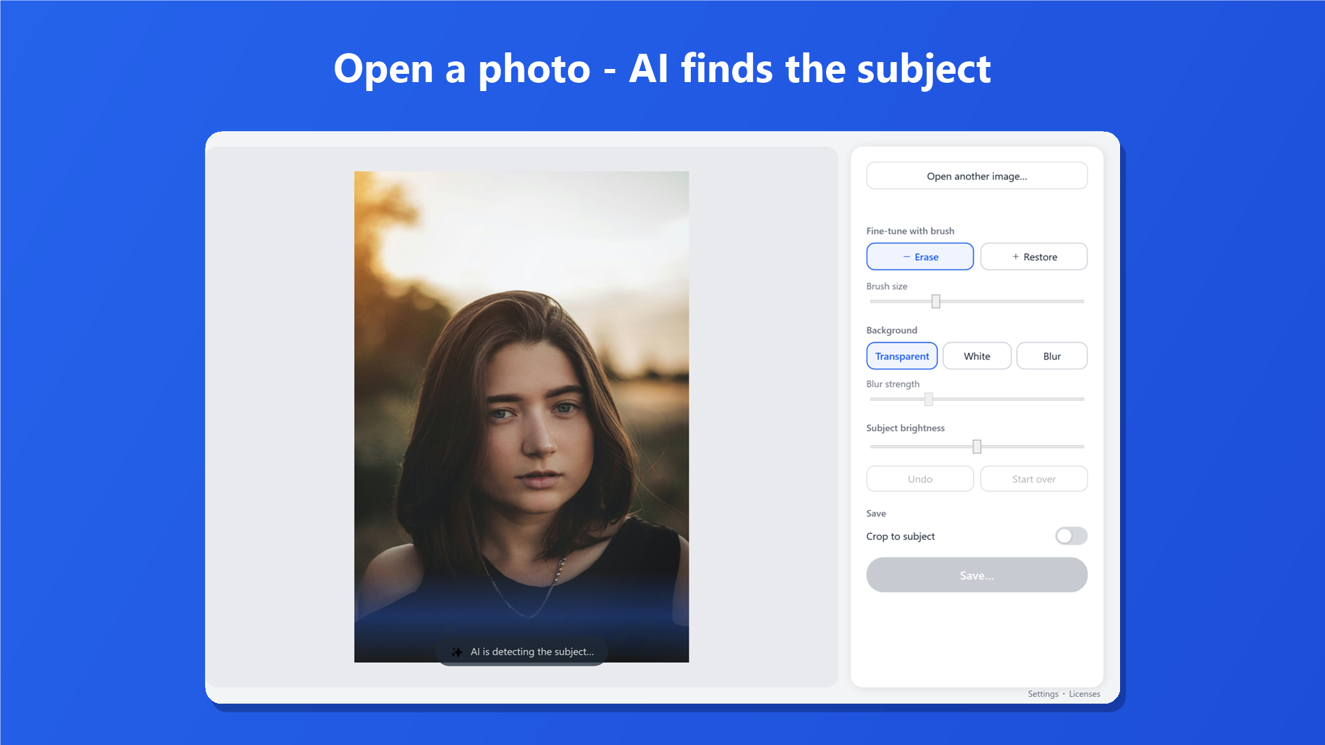 AI automatically detecting the subject right after opening a photo