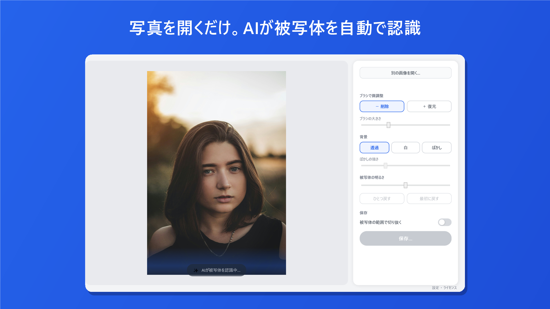 写真を開くとAIが被写体を自動で認識している画面
