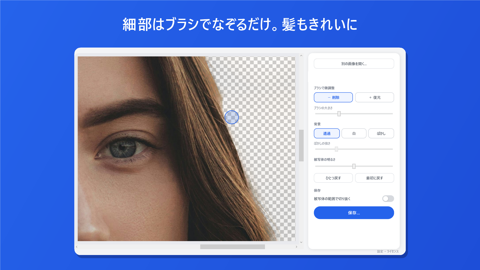 髪の毛の細部をブラシで仕上げている画面